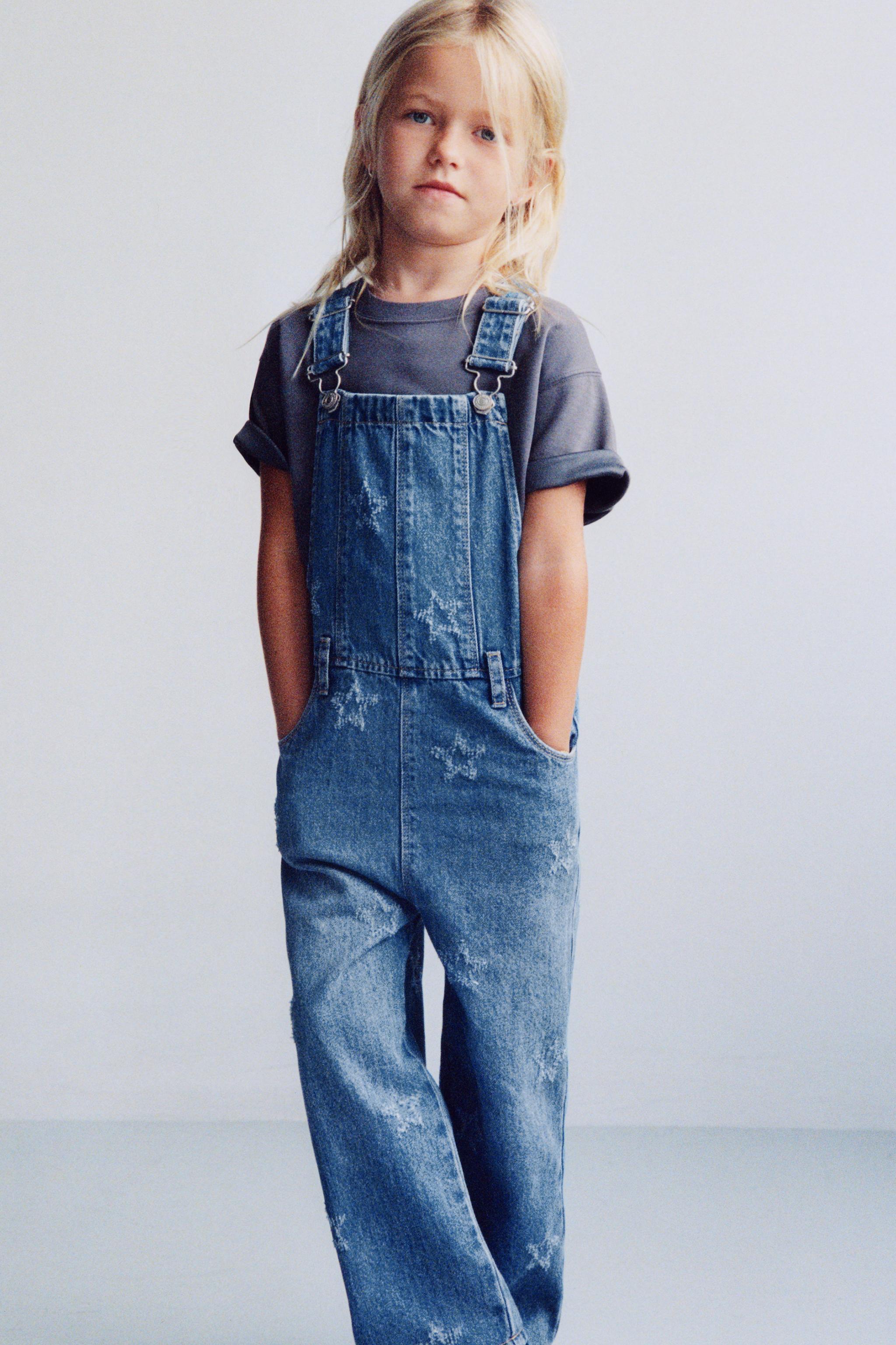 DENIM DUNGAREES WITH EMBROIDERED STARS - Blue | ZARA Spain