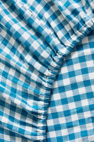 KIDS' CHECK MUSLIN FITTED SHEET - Bluish by Zara - Image 3