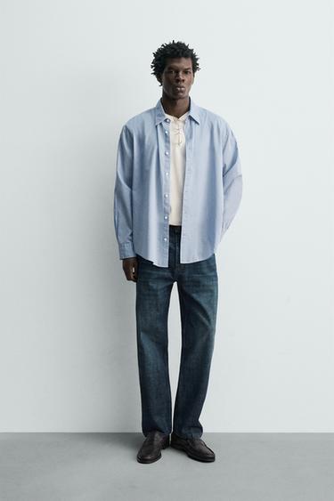 قميص قطني فوال - سماوي الخاص بـ Zara