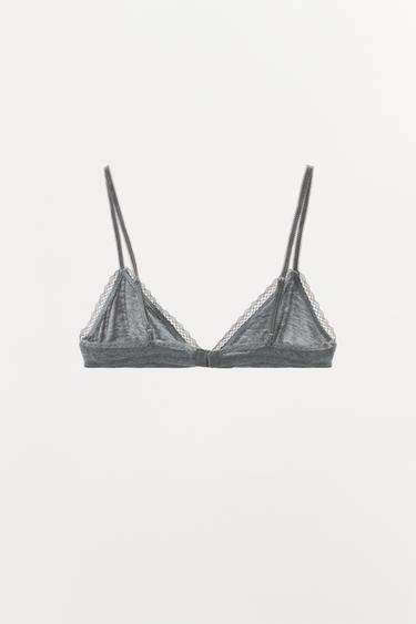 BRALETTE TRIANGULAIRE POINTELLE FLEUR - Gris de Zara - Image 7