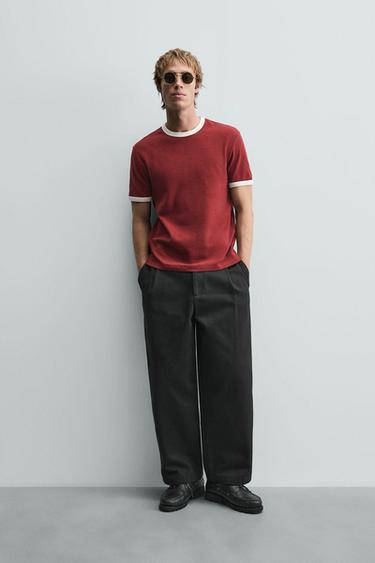 CAMISETA RIB CONTRASTE BÁSICA - Granate de Zara - Imagen 0