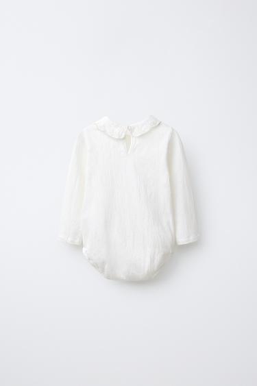 BODYSUIT WITH PETER PAN COLLAR AND SWISS EMBROIDERY - Oyster-white by Zara - Image 1