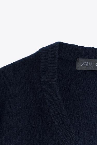 100% WOOL V-NECK JUMPER - Navy blue by Zara - Image 5