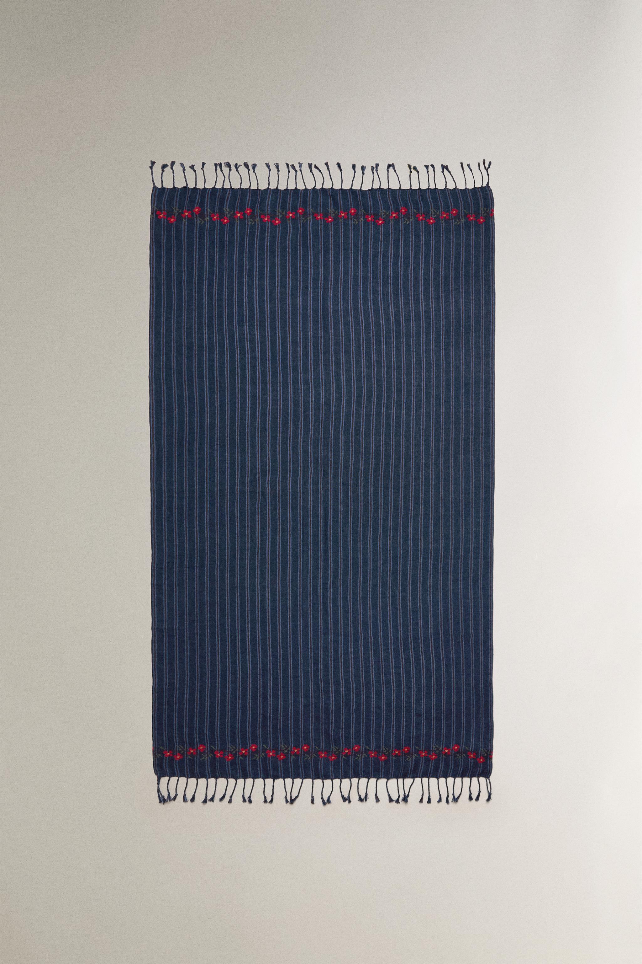 STRIPED AND FLORAL PAREO BEACH TOWEL