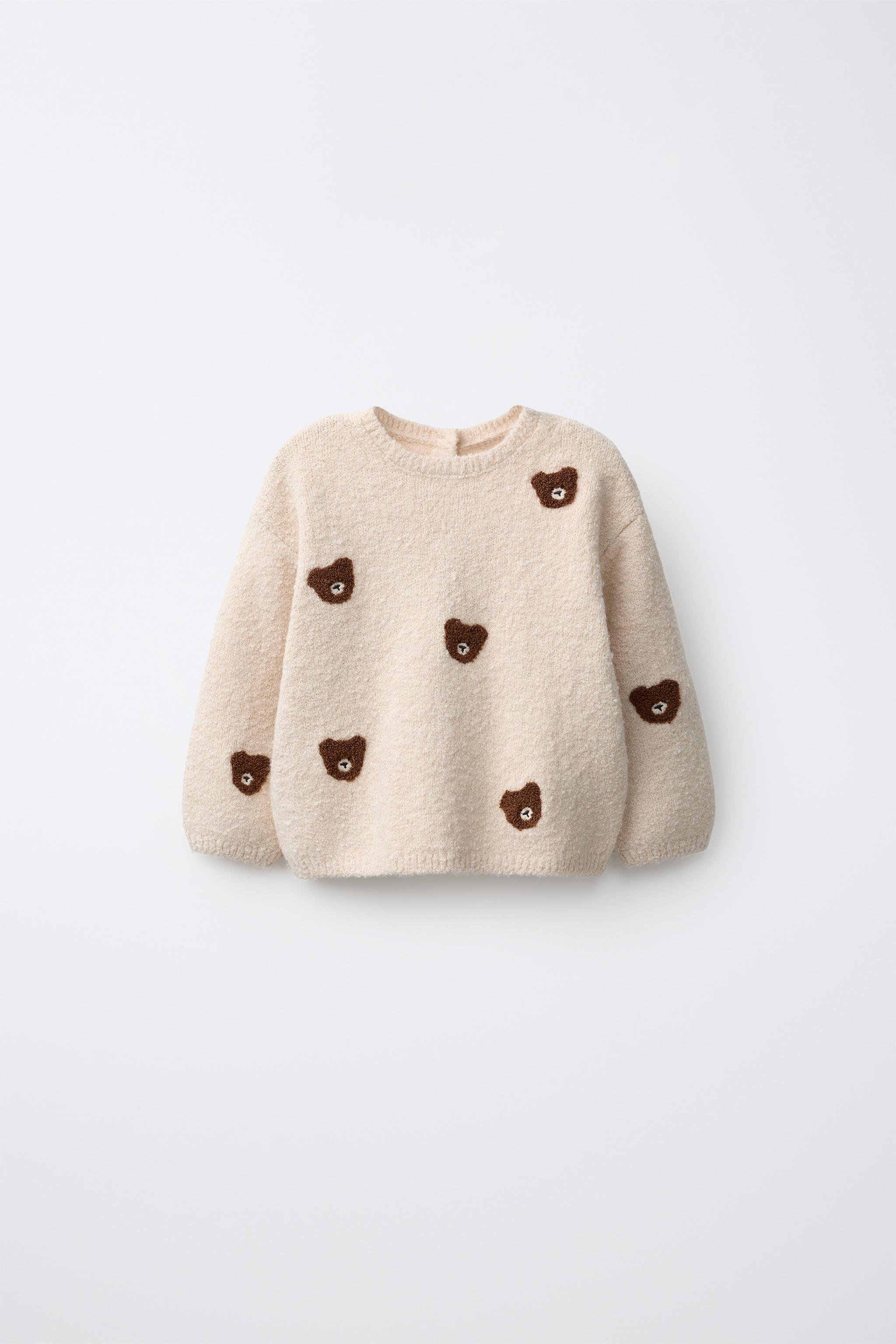 EMBROIDERED TEDDY BEAR KNIT JUMPER — Light beige