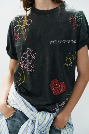 CAMISETA EFECTO LAVADO BRILLOS SMILEY® - Gris antracita de Zara