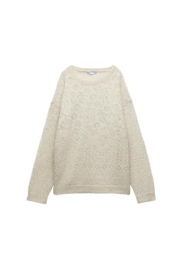 OVERSIZED POINTELLE KNIT SWEATER