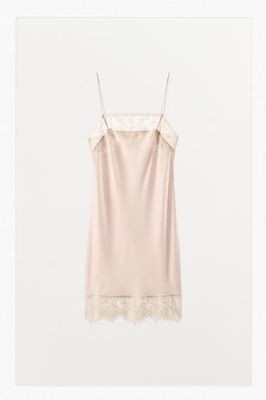 VESTIDO LENCERO SATINADO ENCAJE - Rosa pastel de Zara