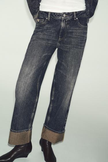 Z1975 STRAIGHT JEANS WITH TURN-UP HEMS - Black by Zara