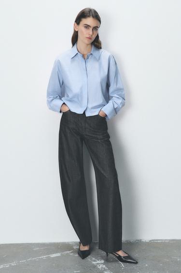 CAMISA CROP ALGODÓN - Azul claro de Zara - Imagen 0
