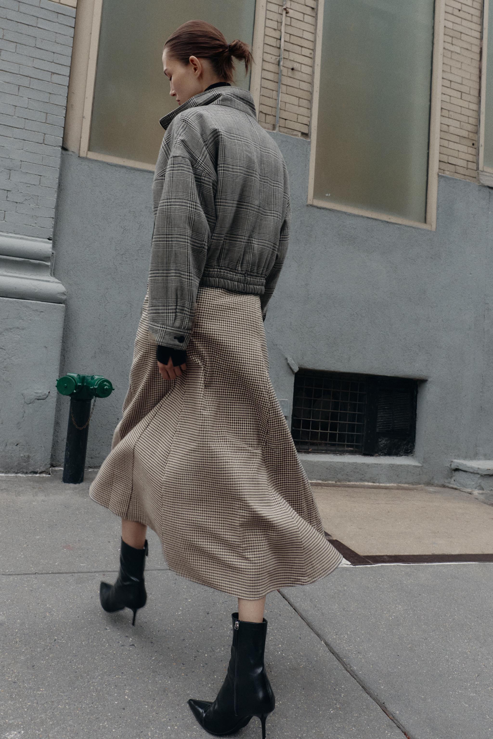 HOUNDSTOOTH BELTED CAPE MIDI SKIRT