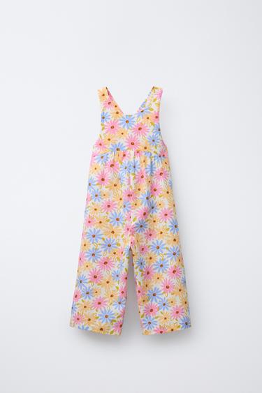 Zara FLORAL LINEN BLEND LONG JUMPSUIT - Multicolored