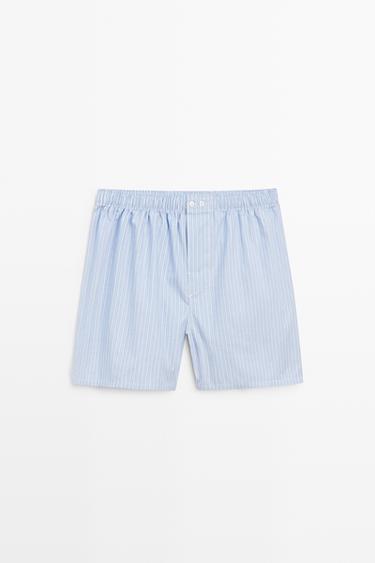 Zara 100% cotton striped boxers - Sky blue - Image 0