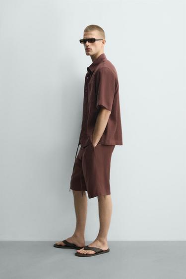 SHORT WIDE FIT EN LIN MÉLANGÉ - Bordeaux de Zara - Image 3