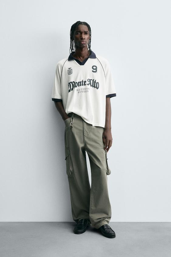 RETRO FOOTBALL PRINT POLO SHIRT