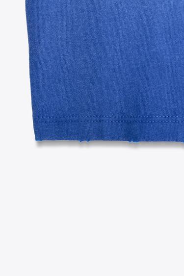 T-SHIRT EFFET DÉLAVÉ TEXTE - Bleu de Zara - Image 7