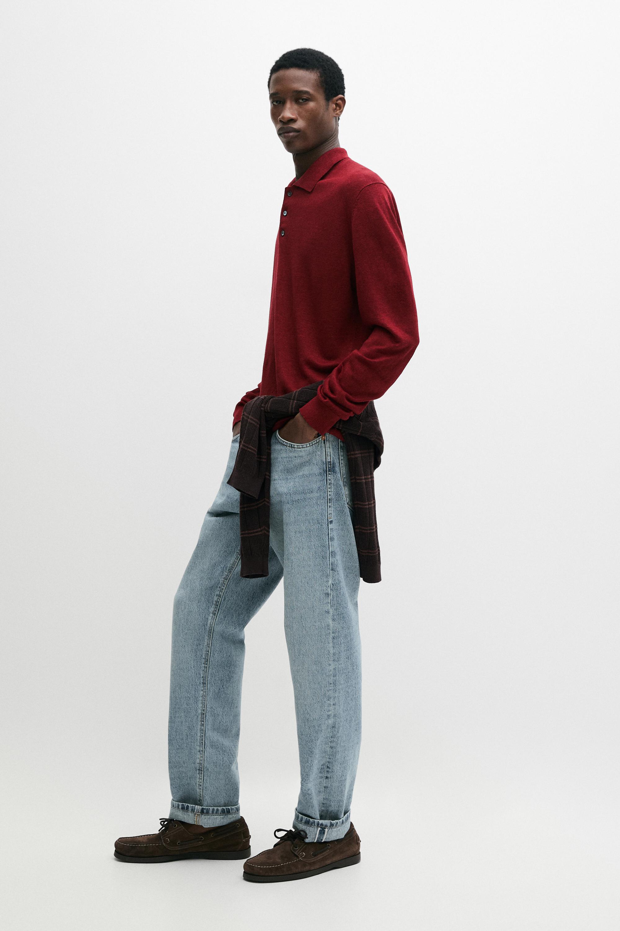 100% linen knit polo collar sweater