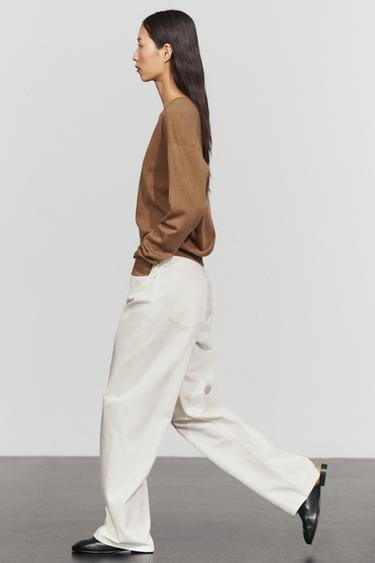 Wool blend knit V-neck sweater — taupe brown 1