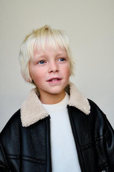 BLOUSON DOUBLE FACE EFFET MATIÈRE SYNTHÉTIQUE ET MOUTON - Noir de Zara