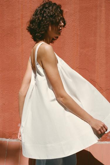 VESTIDO MINI POPELÍN - Blanco roto de Zara