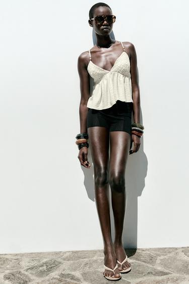 BEADED STRAPPY TOP - Ecru by Zara - Image 0