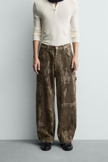 FLOCKED BAGGY-FIT JEANS - Beige by Zara