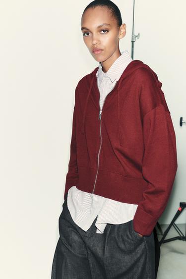 KNITTED HOODIE - Burgundy by Zara