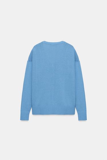 V-NECK KNIT JUMPER - Blue by Zara - Image 5