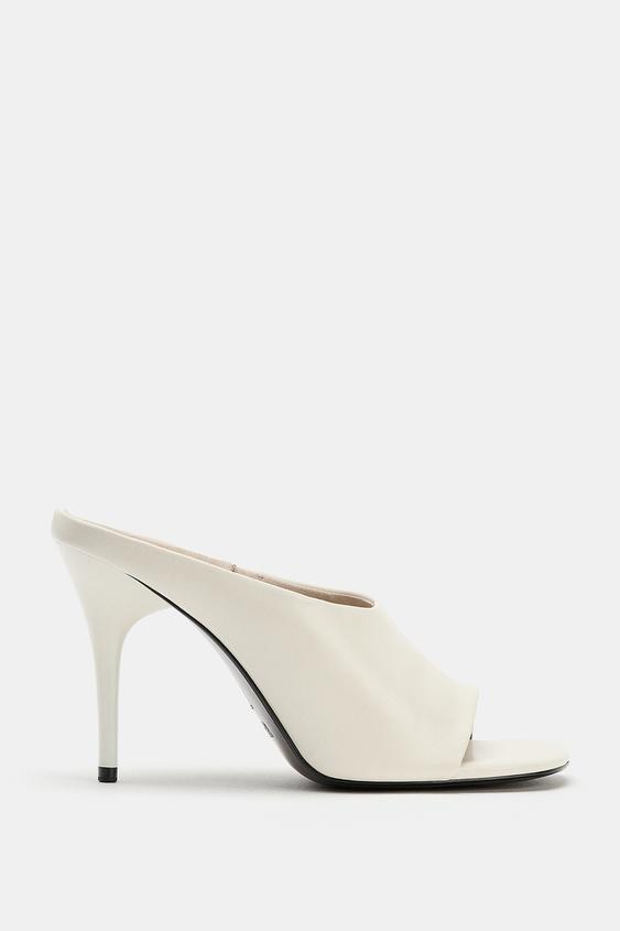 LEATHER HEELED SLINGBACK SHOES - white by Zara - Image 0