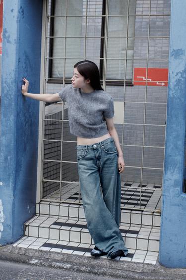 SHORT SLEEVE KNIT JUMPER - Grey by Zara