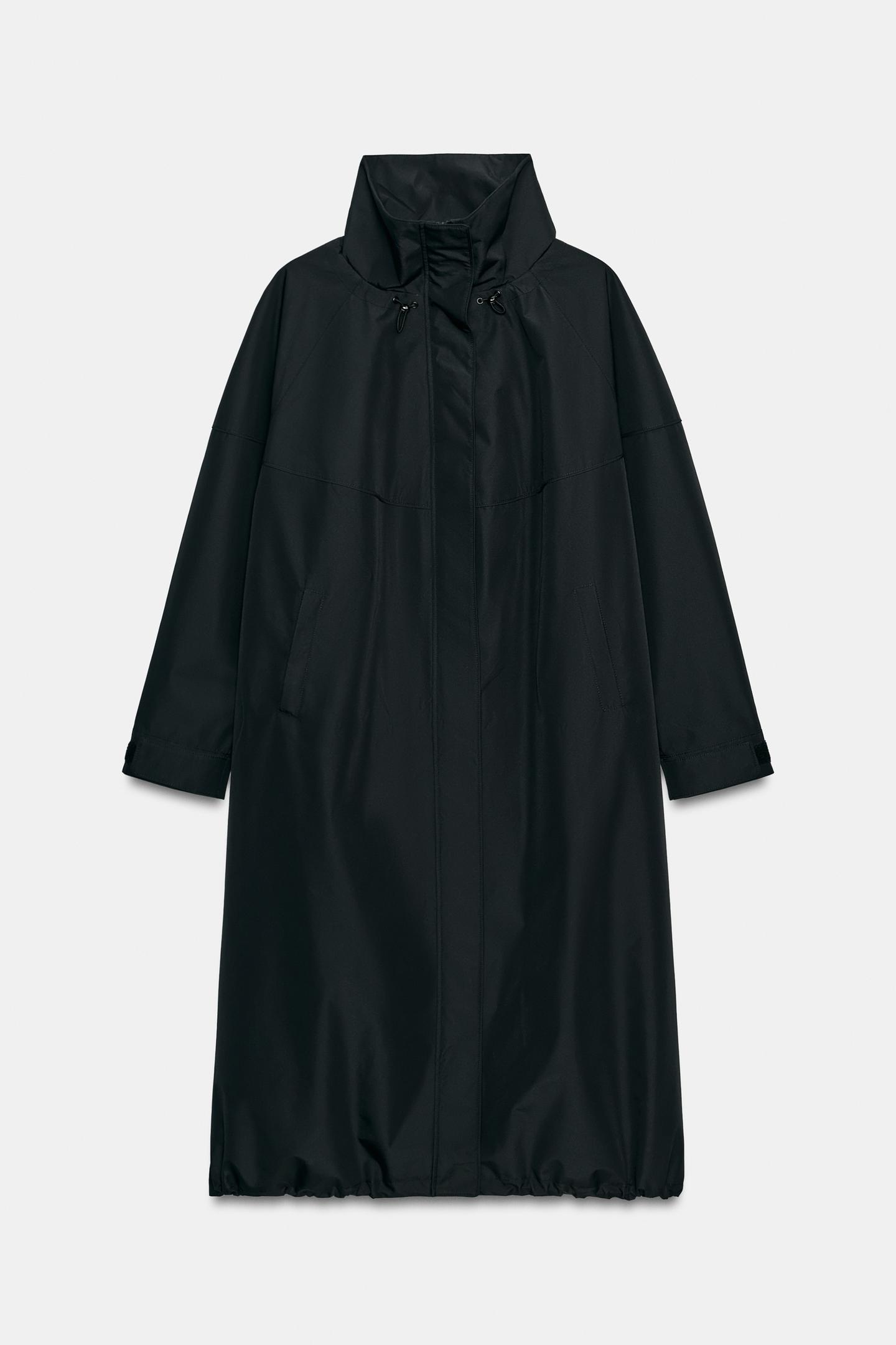 Женская куртка Zara Water-Repellent Windproof Long, цвет: Чёрный — фото 7