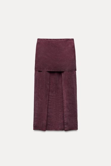 ZW COLLECTION MIDI SKIRT WITH SLITS - Burgundy by Zara