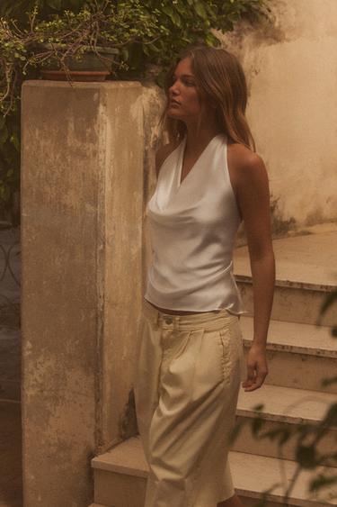 TOP SATINADO HALTER - Blanco de Zara