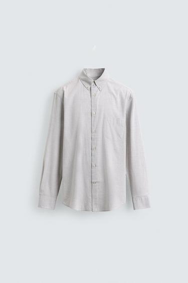 CAMISA REGULARF IT CUADROS - Blanco / Gris de Zara