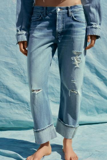 JEANS TRF RECTO ROTOS TIRO MEDIO - Azul claro de Zara