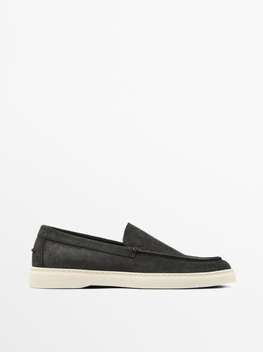 Mocassins en croûte de cuir avec ganse - Bleu de Zara