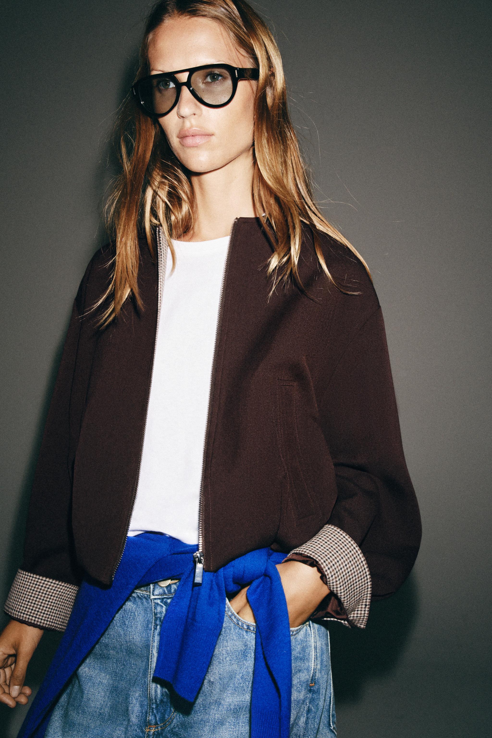 裾ギャザー ボンバージャケット - ブラウン | ZARA Japan / 日本
