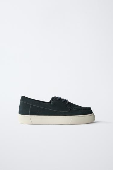 SPLIT SUEDE SPORTS DERBY SHOES - Navy Blue by Zara