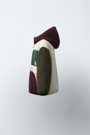 COLOUR BLOCK FAUX SHEARLING FLEECE-LINED JACKET - ecru/khaki by Zara - Image 2