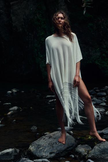 FRINGED KNIT TUNIC - Light ecru by Zara