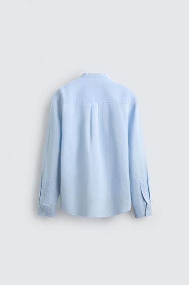 CHEMISE EN LIN ET COTON - Bleu ciel de Zara - Image 6