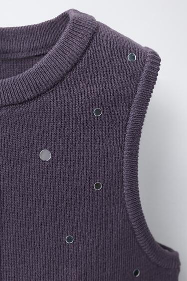 TOP EN MAILLE AVEC MIROIRS - Aubergine de Zara - Image 2