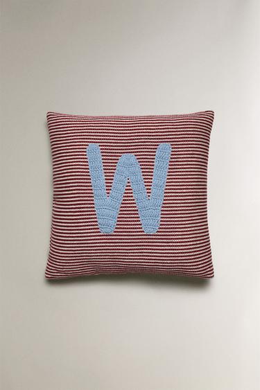 CHILDREN'S EMBROIDERED LETTER W CUSHION - Red by Zara - Image 0