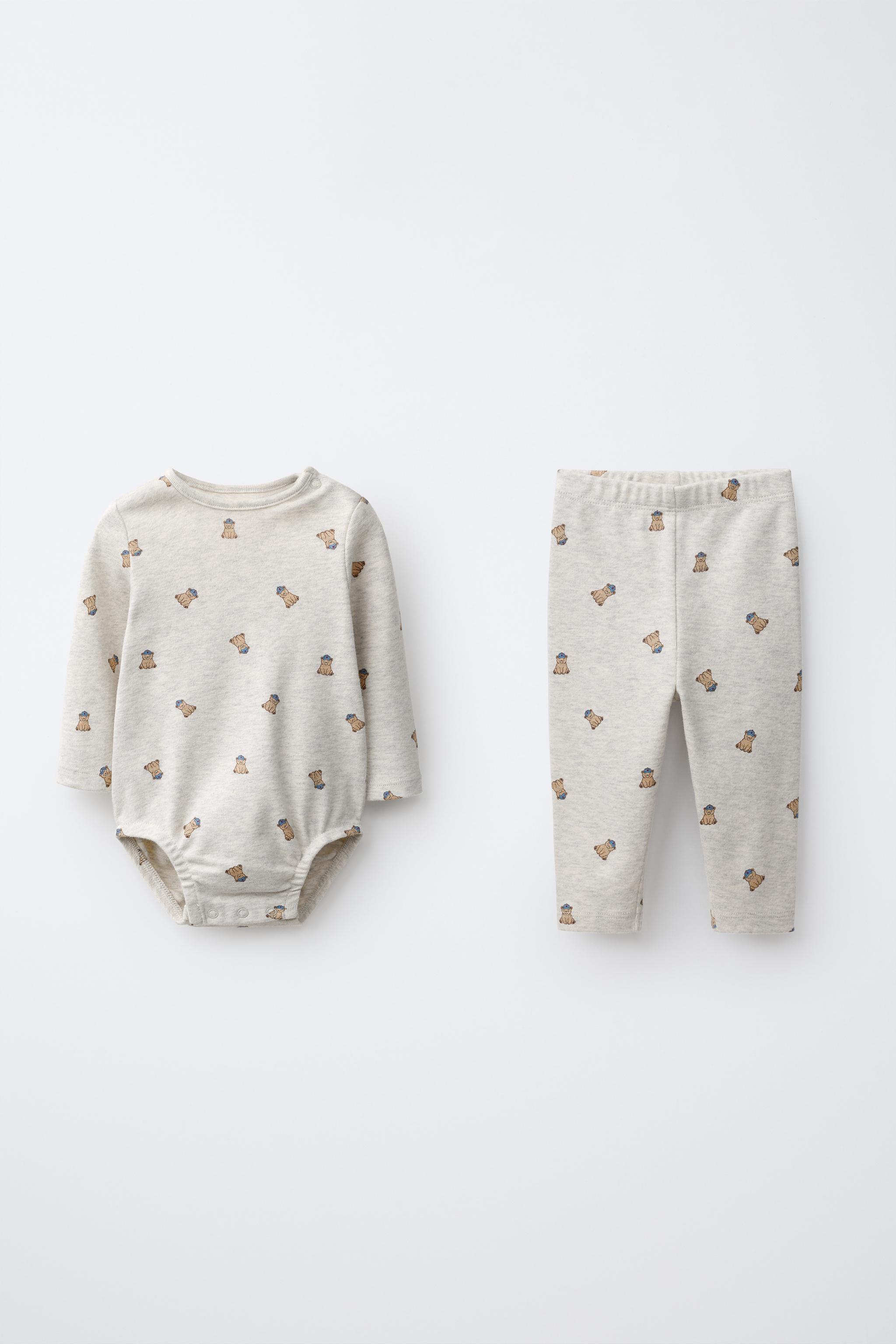 BEAR PRINT BODYSUIT AND LEGGINGS SET — Gray marl