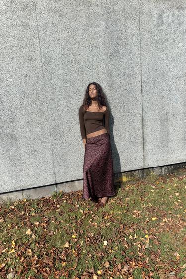 SATIN MIDI SKIRT - Brown-Blue by Zara - Image 1