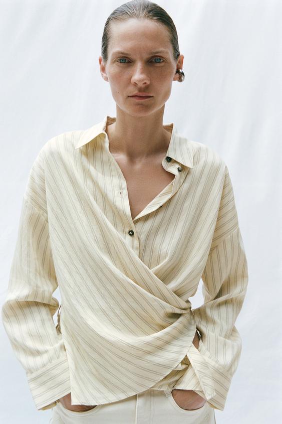 CAMISA CRUZADA RAYAS - Mantequilla de Zara - Imagen 0