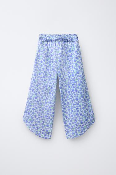 PANTALON À JAMBES LARGES IMPRIMÉ FLEURI - Bleu / Lavande de Zara - Image 0
