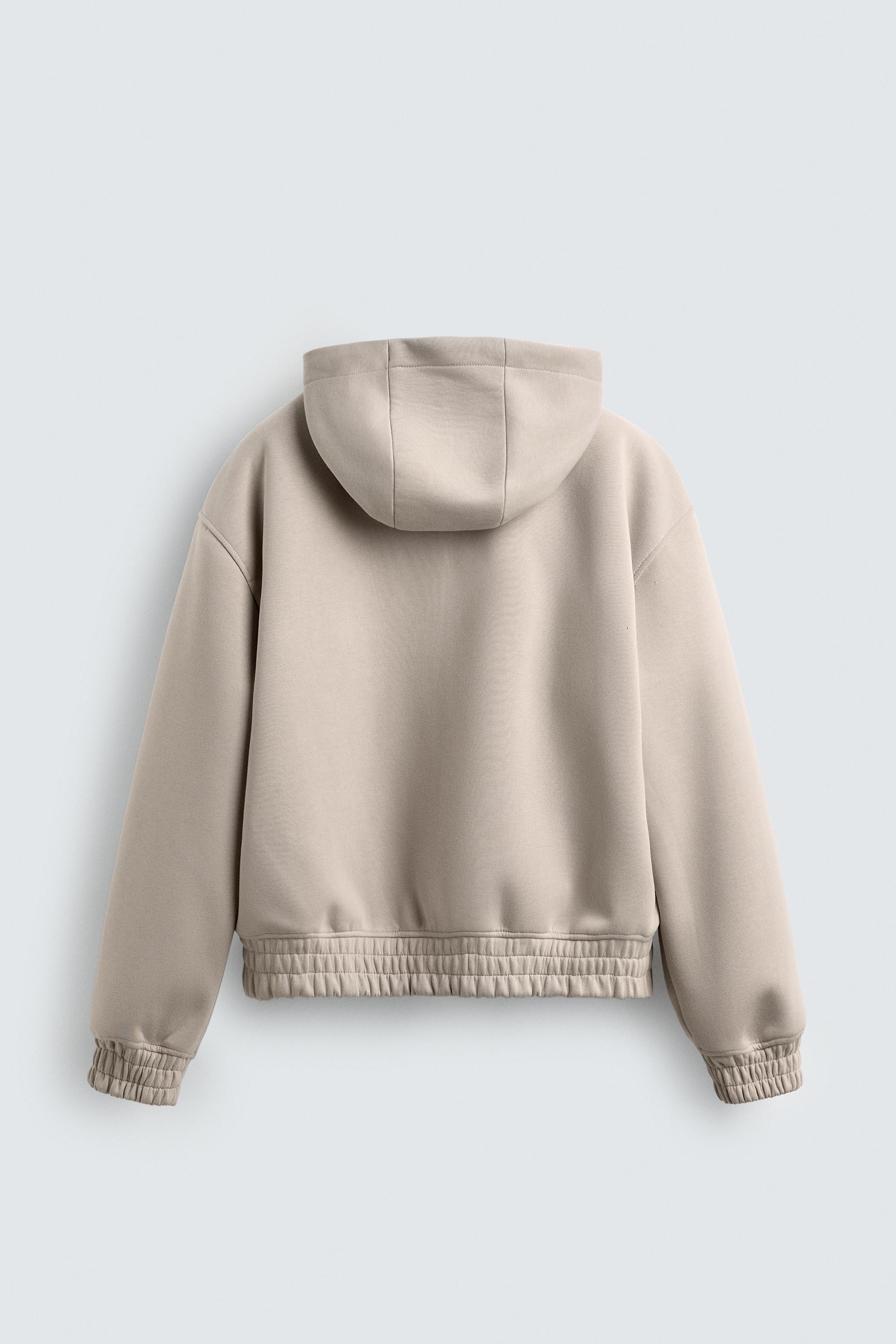 PERVERZU スエット NEOPRENE EFFECT HOODIE ZIP-UP SWEATSHIRT - Stone | ZARA
