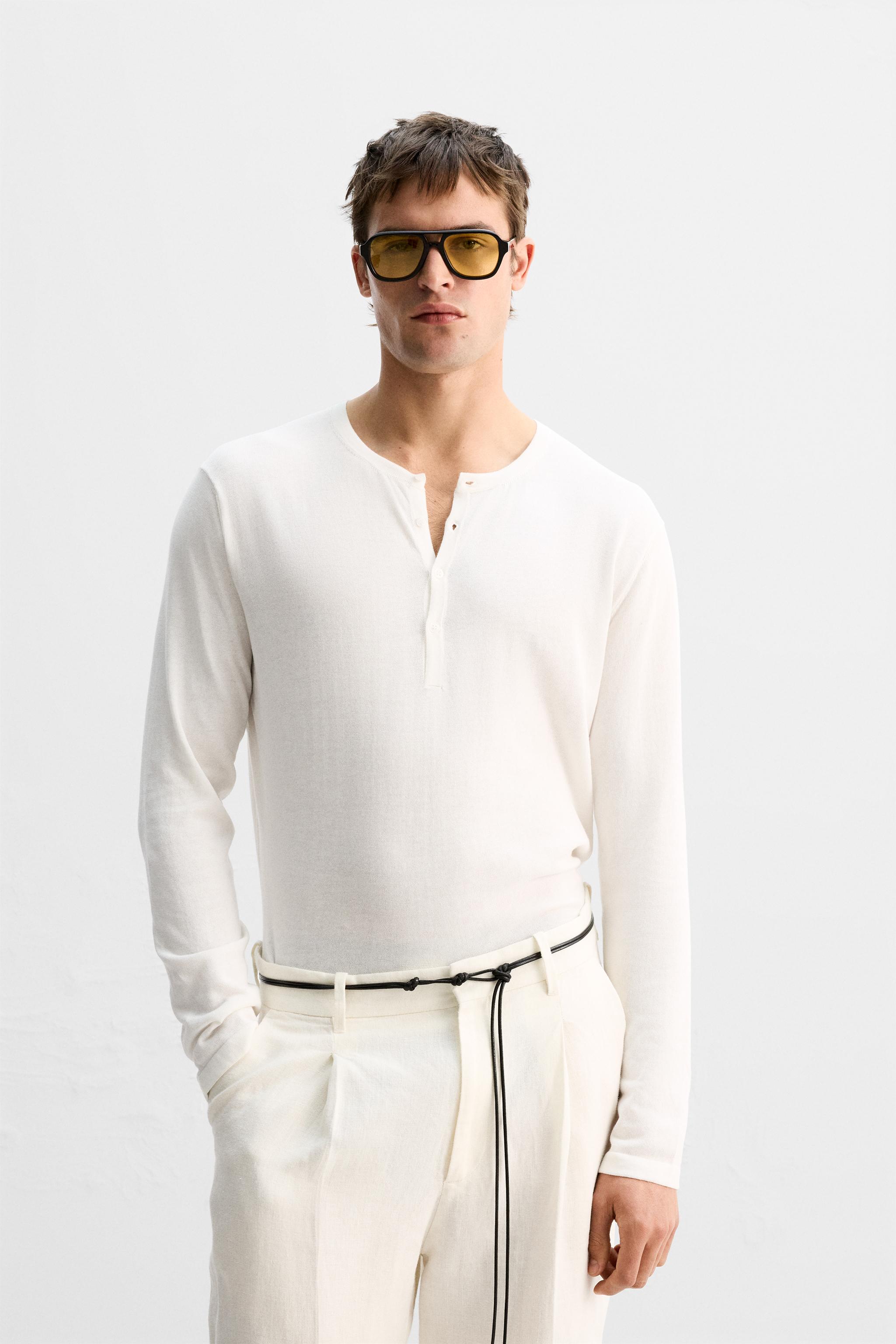 LIMITED EDITION KNIT BUTTON-NECK T-SHIRT - Ecru | ZARA