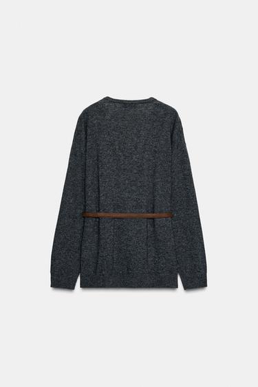 PULL OVERSIZE 100% LAINE AVEC CEINTURE - Gris de Zara - Image 5